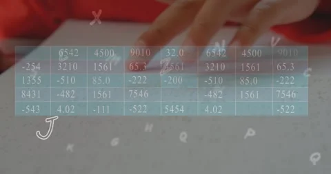 Animation of multiple alphabets and data processing over close up of a finger Stock Footage 327124097