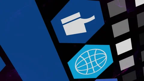 Animation of multiple application icons and illuminating squares against black Stock Footage 312523863