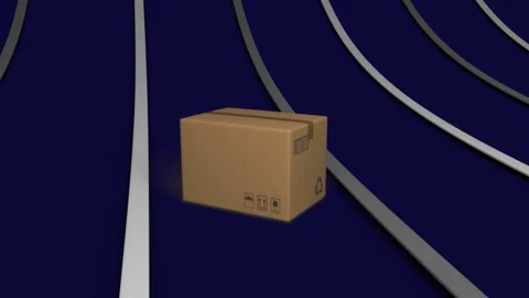 Animation of multiple arrows and falling cardboard box against black background Stock Footage 326890628