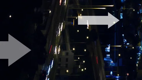 Animation of multiple up arrows over time lapse of moving vehicles on bridge in Stock Footage 313445878