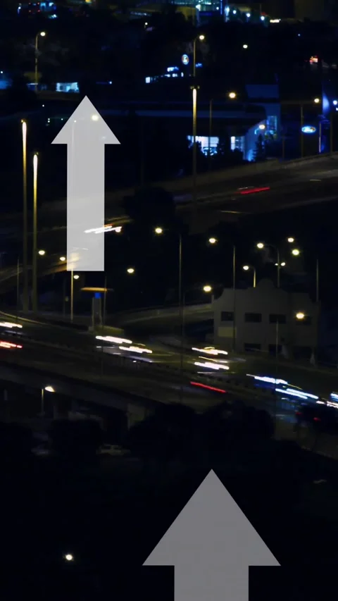 Animation of multiple up arrows over time lapse of moving vehicles on bridge in Stock Footage 320811795
