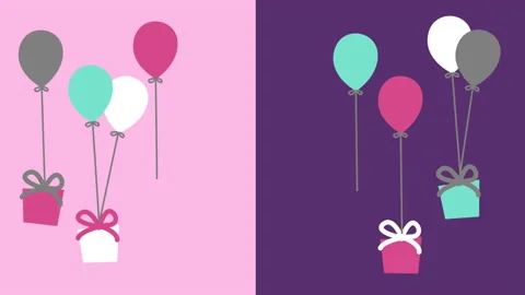 Animation of multiple balloons and birthday gifts floating on pink and purple Stock Footage 142201116