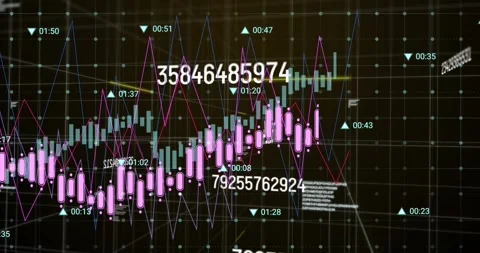 Animation of multiple changing numbers and data processing over grid network on Stock Footage 329027880