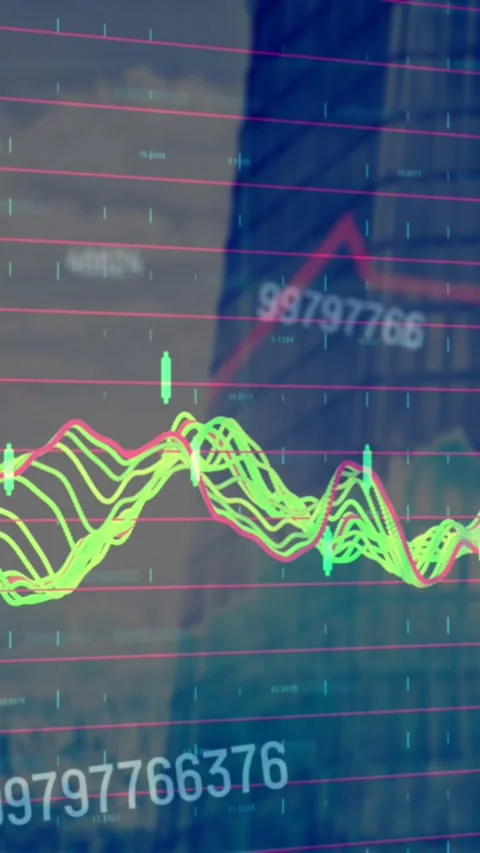 Animation of multiple changing numbers and data processing against tall building Stock Footage 344693480