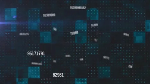 Animation of multiple changing numbers over square shapes and dot patterns 動画素材 326095233