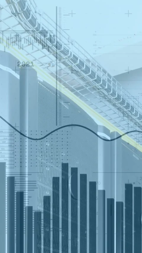 Animation of multiple charts and numbers over data security room Stock Footage 342707549
