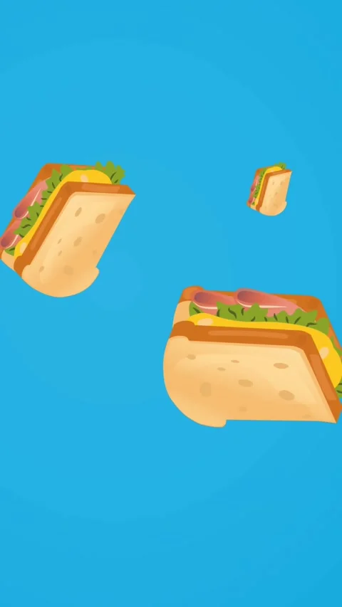 Animation of multiple cheese sandwiches floating on blue background Stock Footage 344244479