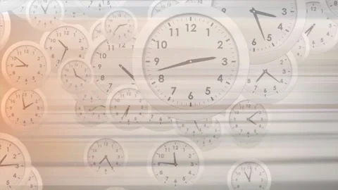 Animation of multiple clocks moving over stripes on white background Stock Footage 227038940