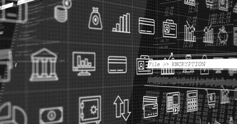 Animation of multiple computer applications with numbers and programming Video stock 328311753