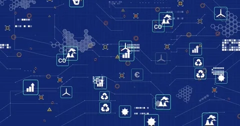 Animation of multiple digital icons and microprocessor connections against blue Vídeo Stock 247907296