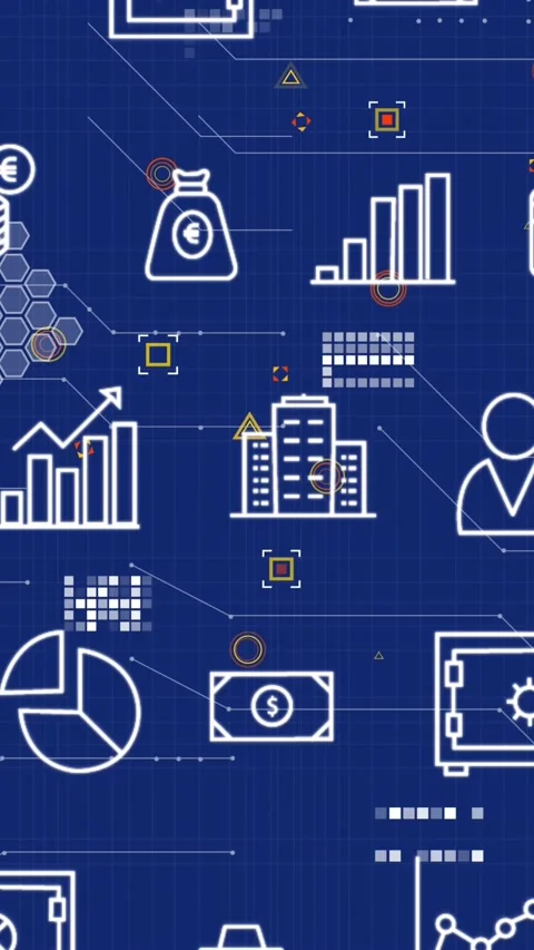 Animation of multiple digital icons and microprocessor connections against blue Vídeo Stock 321039131