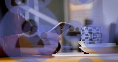 Animation of multiple digital icons and data processing over mid section of a Stock Footage 328407955