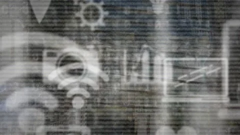 Animation of multiple digital icons over binary coding data processing against Stock Footage 229830216