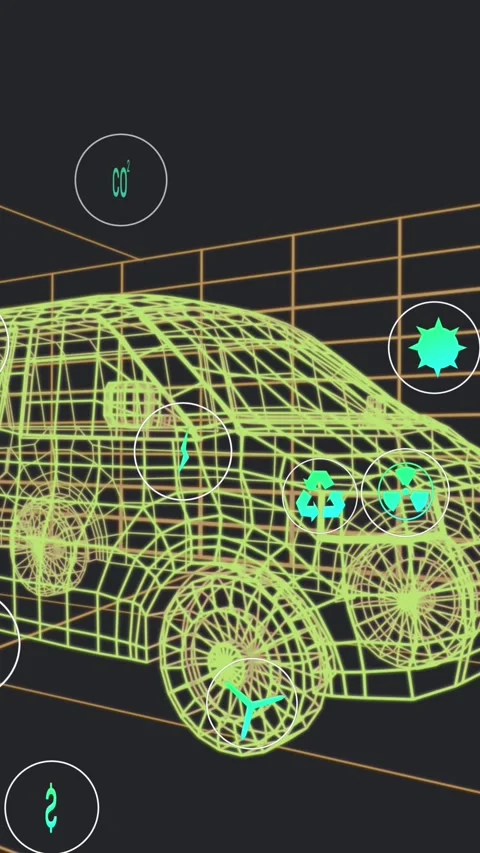 Animation of multiple digital icons over 3d van model moving in seamless pattern Stock Footage 321625549