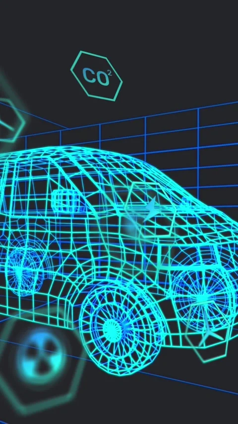 Animation of multiple digital icons over 3d van model moving in seamless pattern Stock Footage 342915371