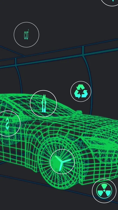 Animation of multiple digital icons over 3d car model moving in seamless pattern 動画素材 342953914