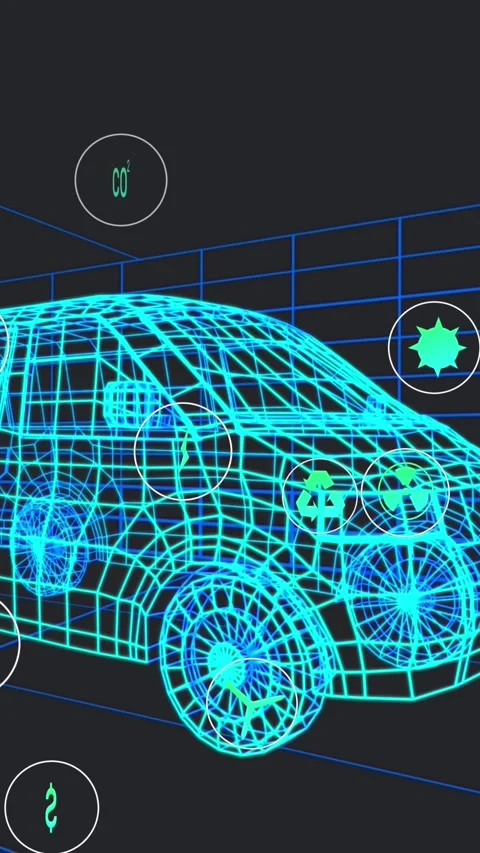 Animation of multiple digital icons over 3d van model moving in seamless pattern Stock Footage 342953915