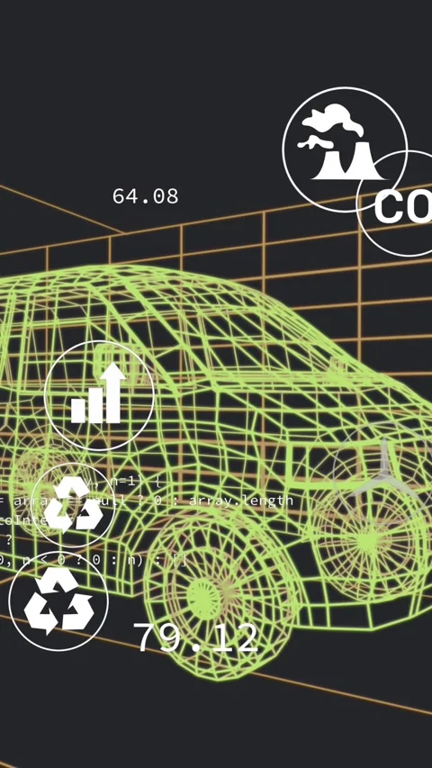 Animation of multiple digital icons over 3d van model moving in seamless pattern Stock Footage 342996632