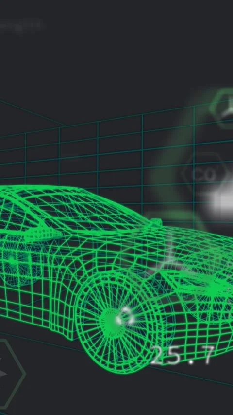 Animation of multiple digital icons over 3d car model moving in seamless pattern Stock Footage 342996641