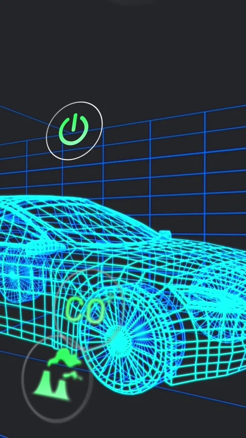 Animation of multiple digital icons over 3d car model moving in seamless pattern Stock Footage 342996656