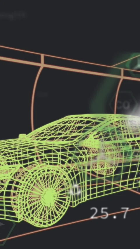 Animation of multiple digital icons over 3d car model moving in seamless pattern Stock Footage 342996659