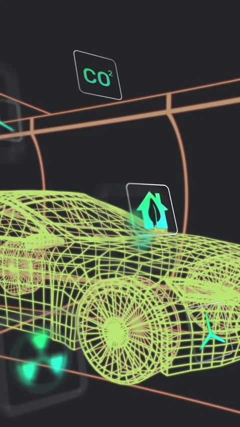 Animation of multiple digital icons over 3d car model moving in seamless pattern Stock Footage 343644963