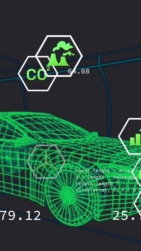 Animation of multiple digital icons over 3d car model moving in seamless pattern Stock Footage 343644965