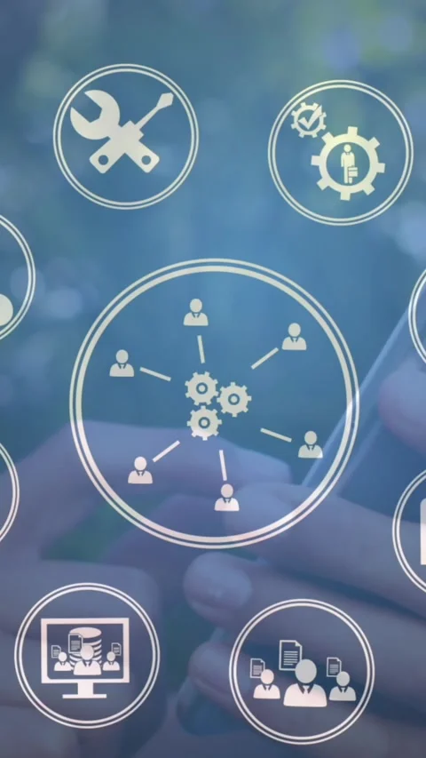 Animation of multiple digital icons spinning over mid section of boy using Stock Footage 344557300