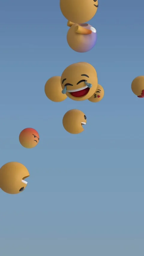 Animation of multiple face emojis floating against blue gradient background Stock Footage 342010133