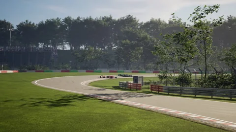 Animation of the multiple fast cars driving on the digital racing circuit Stock Footage 309711908