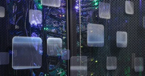 Animation of multiple folder icon against close up of a computer server Stock Footage 329696856