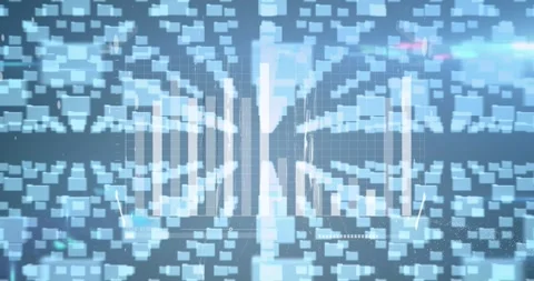 Animation of multiple folder icons over statistical data processing and security Stock Footage 327126025