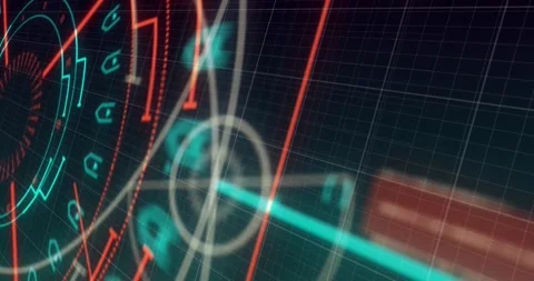 Animation of multiple geometric shapes and plus sign with computer language on Stock Footage 247316606
