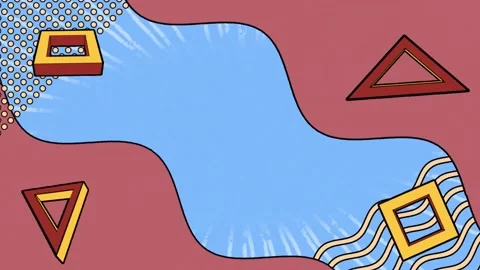 Animation of multiple geometric shapes with dots and wave pattern against blue Video stock 235878758