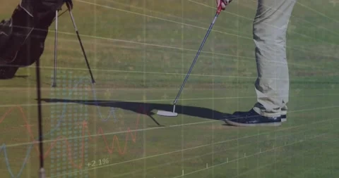 Animation of multiple graph and changing numbers, biracial golf player missing Stock Footage 252416783