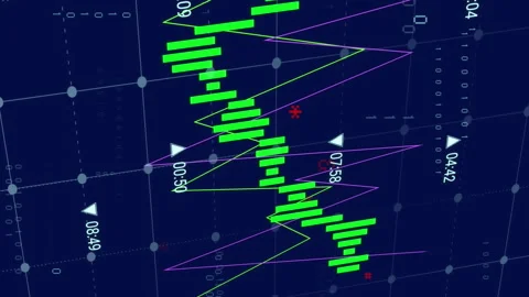 Animation of multiple graphs and changing numbers with binary codes and computer Stock Footage 312718039