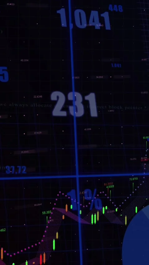 Animation of multiple graphs and changing numbers and grid pattern over black Stock Footage 320921579