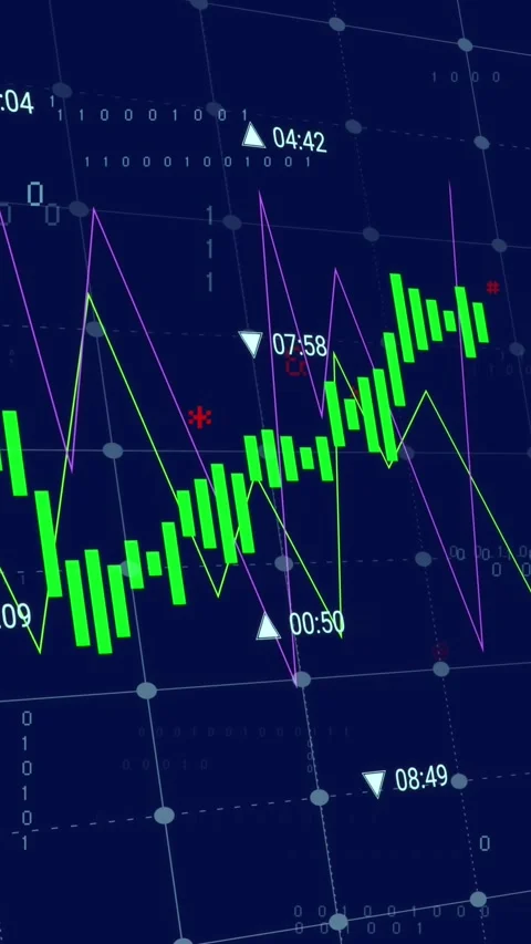 Animation of multiple graphs and changing numbers with binary codes and computer Stock Footage 320983533