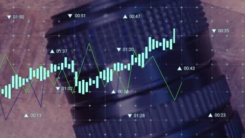 Animation of multiple graphs and changing numbers with grid pattern over camera Stock Footage 329971965