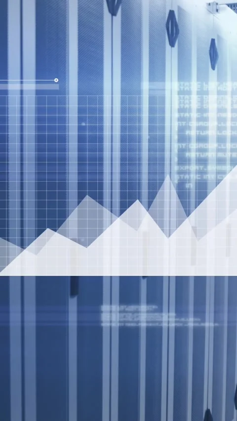Animation of multiple graphs and computer language moving over data server Stock Footage 344557580
