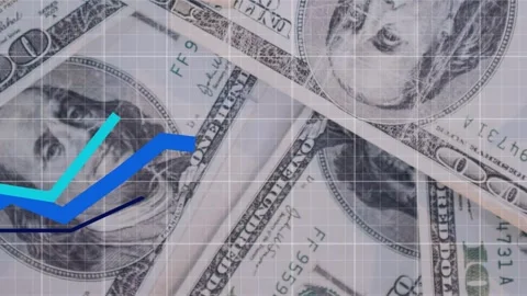 Animation of multiple graphs and grid pattern over us dollar bills in background Stock Footage 330478884
