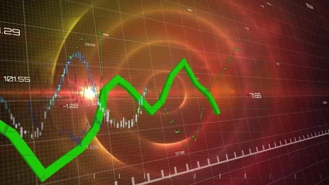 Animation of multiple graphs and increasing numbers over circular pattern in Stock Footage 330052325