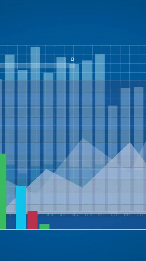 Animation of multiple graphs and loading bar with changing numbers over blue Stock Footage 343996635