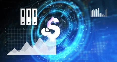 Animation of multiple graphs and mobile applications over dollar sign in circles Video stock 329924480
