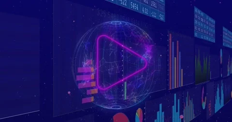 Animation of multiple graphs and numbers charts with connected dots on globe Stock Footage 328978286