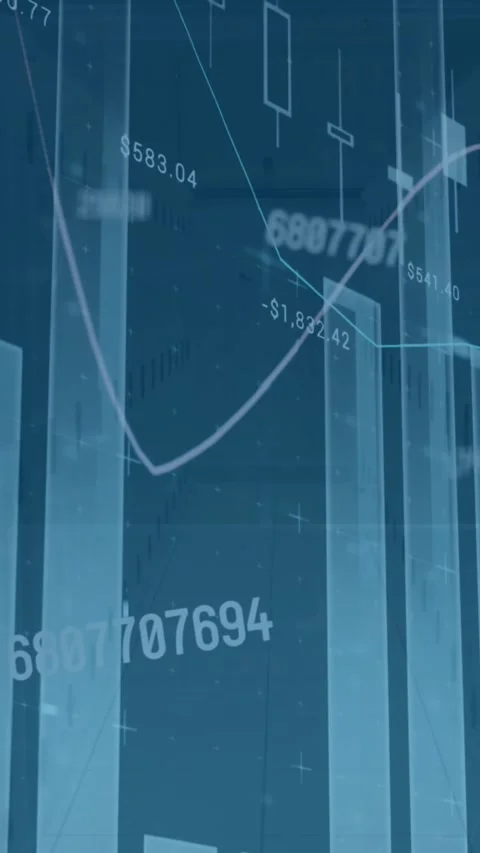 Animation of multiple graphs and numbers changing over data center room Stock Footage 342707545