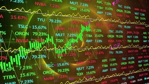 Animation of multiple graphs and trading board over illuminated circular pattern Stock Footage 315733872