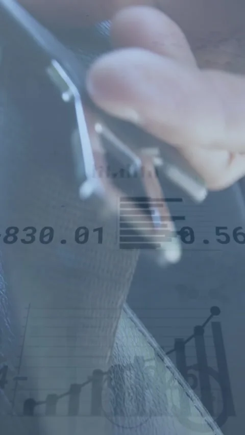 Animation of multiple graphs and trading board, cropped hand of caucasian man Stock Footage 343955875