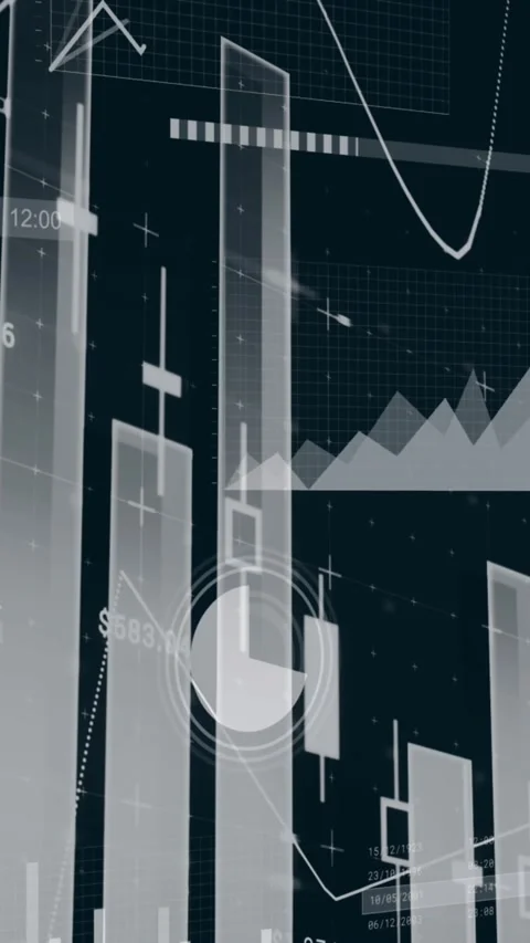 Animation of multiple graphs with changing numbers over loading circles against Stock Footage 321039331