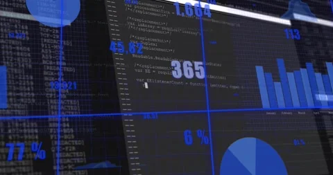 Animation of multiple graphs with changing numbers and grid over programming Stock Footage 328299787